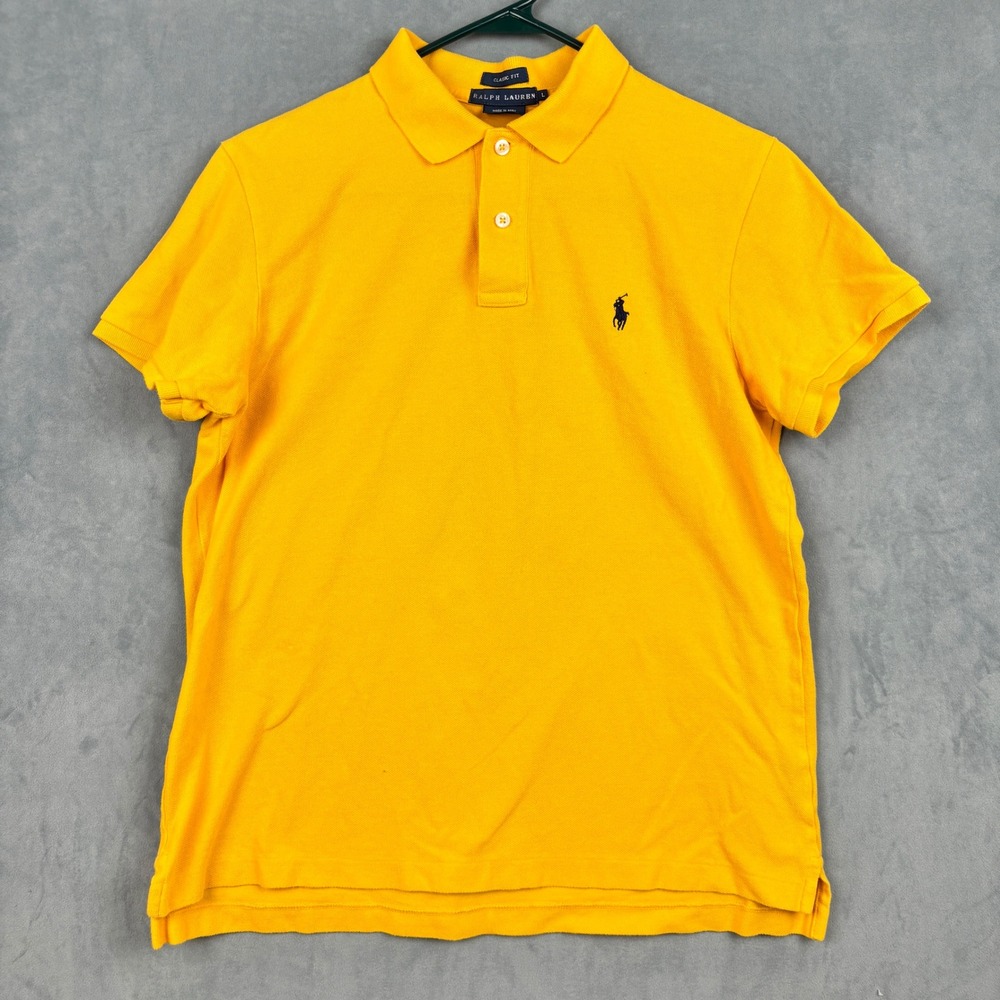 Ralph Lauren Mens Classic Fit Polo Shirt Yellow Cotton Pique Short Sleeve Large